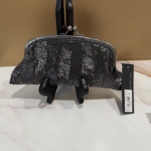 NWT Limited beaded clutch evening purse, pewter color